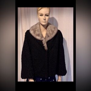 Vintage Persian Lamb Jacket With Gray Mink Collar
